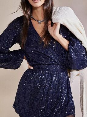 Free People Navy Sequin Wrap Romper 💫 🦋